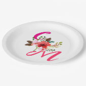 Fuchsia Pink Orange Lila Bright und Bold Floral Pappteller (Schrägansicht)