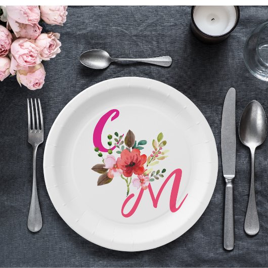 Fuchsia Pink Orange Lila Bright und Bold Floral Pappteller