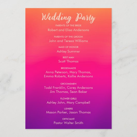 Fuchsia Pink Orange Lila Bright und Bold Floral Programm (Rückseite)