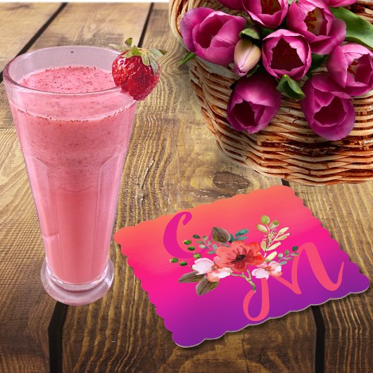 Fuchsia Pink Orange Lila Bright und Bold Floral Untersetzer