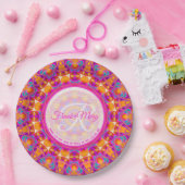 Fuchsia Pink Orange Party Mandala Monogram Pappteller (Party)