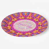 Fuchsia Pink Orange Party Mandala Monogram Pappteller (Schrägansicht)