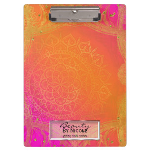 Fuchsia Pink Orange und Gold Indian Mandala Glam Klemmbrett