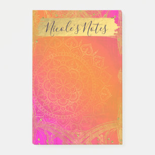 Fuchsia Pink Orange und Gold Indian Mandala Glam Post-it Klebezettel