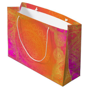 Fuchsia Pink Orange und Gold Indisches Mandala-Fes Große Geschenktüte