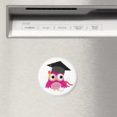 Fuchsia Pink Owl mit Diplom Abschluss Magnet (In Situ (Geschirrspüler))