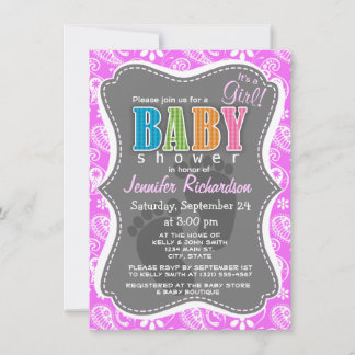Fuchsia Pink Paisley, floral Einladung