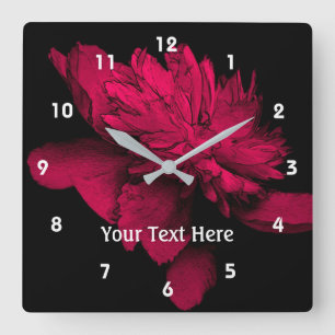 Fuchsia Pink Peony Blume Personalisiert Quadratische Wanduhr