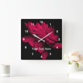Fuchsia Pink Peony Blume Personalisiert Quadratische Wanduhr (Zuhause)