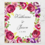 Fuchsia Pink Personalisierte Hochzeit Weinetikett (Einzelnes Label)