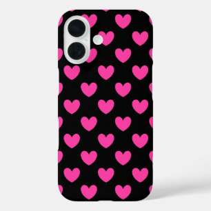 Fuchsia pink polka herzen auf schwarz Case-Mate iP iPhone 16 Hülle
