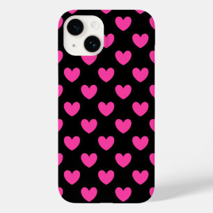 Fuchsia pink polka herzen auf schwarz Case-Mate iP iPhone 14 Hülle