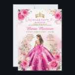 Fuchsia Pink Princess Floral Gold Quinceañera Einladung<br><div class="desc">EDITABLE Fuchsia Pink Prinzessin Floral Gold Quinceañera Einladung Elegant Fuchsia Pink Blume Gold Kronenkleidung Mis Quince Einladung Quinceñera 15 Anos,  16. Geburtstag Gold Glitzer</div>