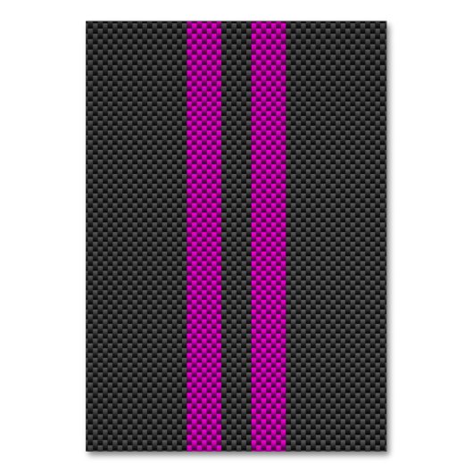 Fuchsia Pink Racing Stripes im Carbon Fibre Style Tischnummer (Vorderseite)