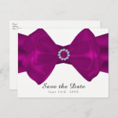 Fuchsia Pink Ribbon & Diamonds Save the Date Ankündigungspostkarte (Vorne/Hinten)