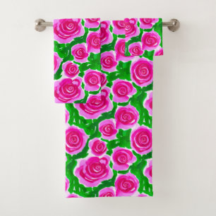 Fuchsia Pink Rose Badhandtuch Set