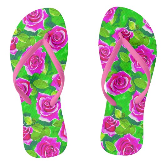 Fuchsia Pink Rose Muster Badesandalen (Fußbett)