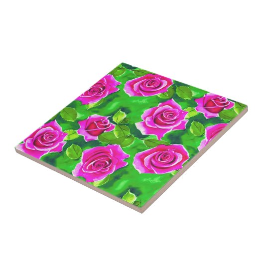 Fuchsia Pink Rose Muster Fliese (Seite)