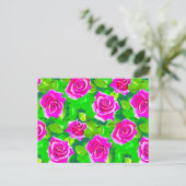 Fuchsia Pink Rose Muster Postkarte (Stehend Vorderseite)