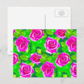 Fuchsia Pink Rose Muster Postkarte (Vorne/Hinten)