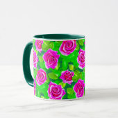 Fuchsia Pink Rose Muster Tasse (Vorderseite Links)