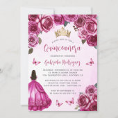 Fuchsia Pink Rose Wasserfarben Quinceñera Einladung (Vorderseite)