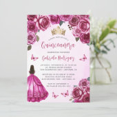 Fuchsia Pink Rose Wasserfarben Quinceñera Einladung (Stehend Vorderseite)