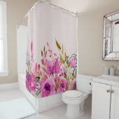 Fuchsia Pink Roses and Gold Blätter Kunst, Dichtun Duschvorhang (Beispiel)