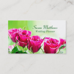 Fuchsia Pink Roses auf einem hellgrünen Hintergru Visitenkarte