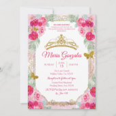 Fuchsia Pink Roses & Butterfly Mis Quince Einladung (Vorderseite)