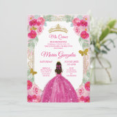 Fuchsia Pink Roses Charra Mis Ruhige Einladung (Stehend Vorderseite)