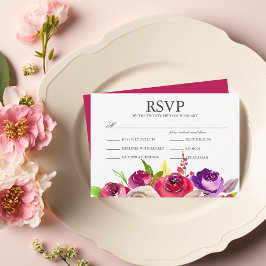 Fuchsia Pink Roses Garden Wedding Meal RSVP Karte