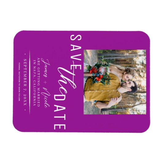 Fuchsia Pink Save the Date Foto Hochzeit Magnet (Horizontal)