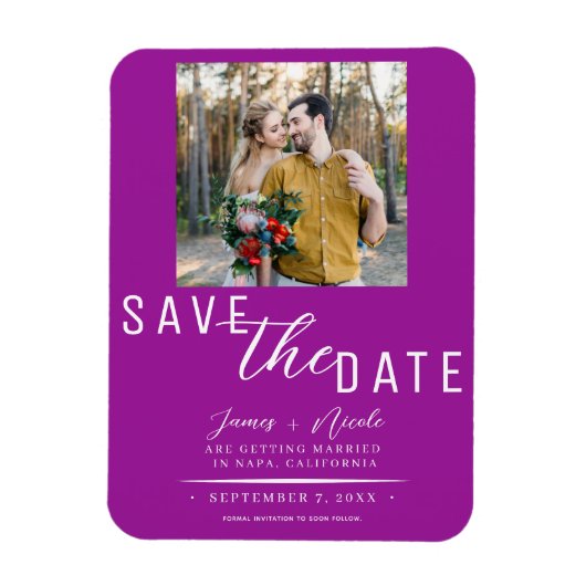 Fuchsia Pink Save the Date Foto Hochzeit Magnet (Vertikal)