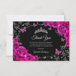 Fuchsia Pink Silver Quinceanera Dankeskarte