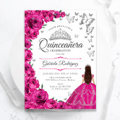 Fuchsia Pink Silver Quinceanera Einladung