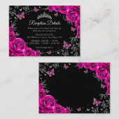 Fuchsia Pink Silver Quinceanera Reception Details Begleitkarte (Vorne/Hinten)