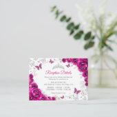 Fuchsia Pink Silver Quinceanera Reception Details Begleitkarte (Stehend Vorderseite)