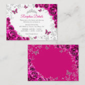 Fuchsia Pink Silver Quinceanera Reception Details Begleitkarte (Vorne/Hinten)