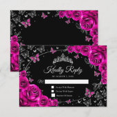 Fuchsia Pink Silver Quinceanera Reply RSVP Karte (Vorne/Hinten)