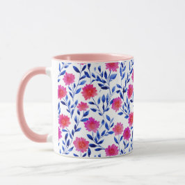 Fuchsia Pink Spring Flowers Watercolor Botanical Tasse