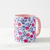 Fuchsia Pink Spring Flowers Watercolor Botanical Tasse (VorderseiteRechts)
