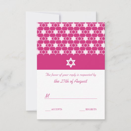 Fuchsia Pink Stars von David Bat Mitzvah RSVP Card (Vorderseite)