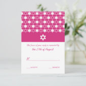 Fuchsia Pink Stars von David Bat Mitzvah RSVP Card (Stehend Vorderseite)