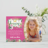 Fuchsia Pink Tropical Floral Beach Party Foto Dankeskarte (Stehend Vorderseite)