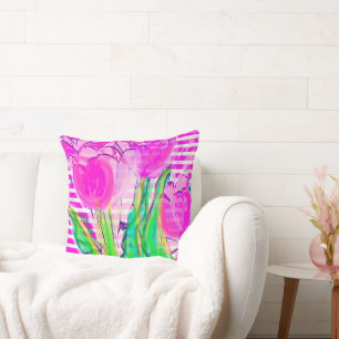 Fuchsia Pink Tulips in einer Vase Multimedia Kissen