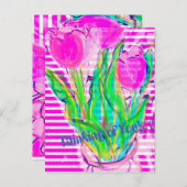 Fuchsia Pink Tulips in einer Vase-Multimedia-Postk Postkarte (Vorne/Hinten)