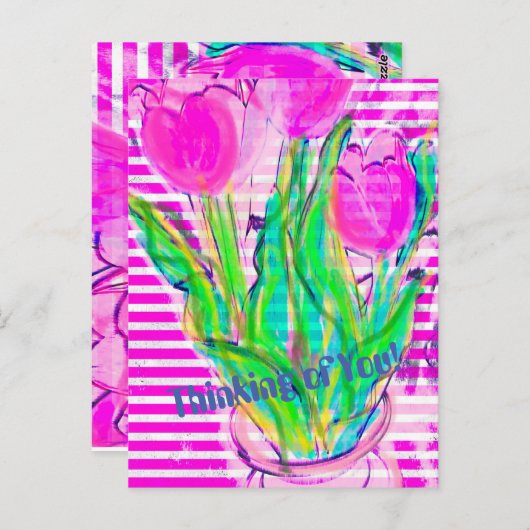 Fuchsia Pink Tulips in einer Vase-Multimedia-Postk Postkarte (Vorne/Hinten)