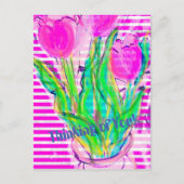 Fuchsia Pink Tulips in einer Vase-Multimedia-Postk Postkarte (Vorderseite)