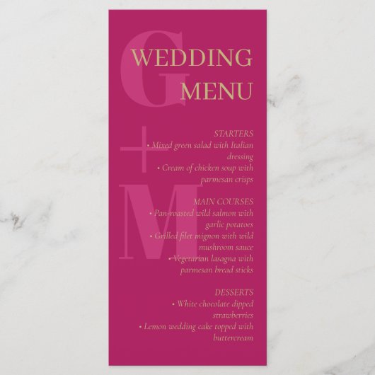 Fuchsia Pink Typografy Wedding Menu Menükarte (Vorderseite)